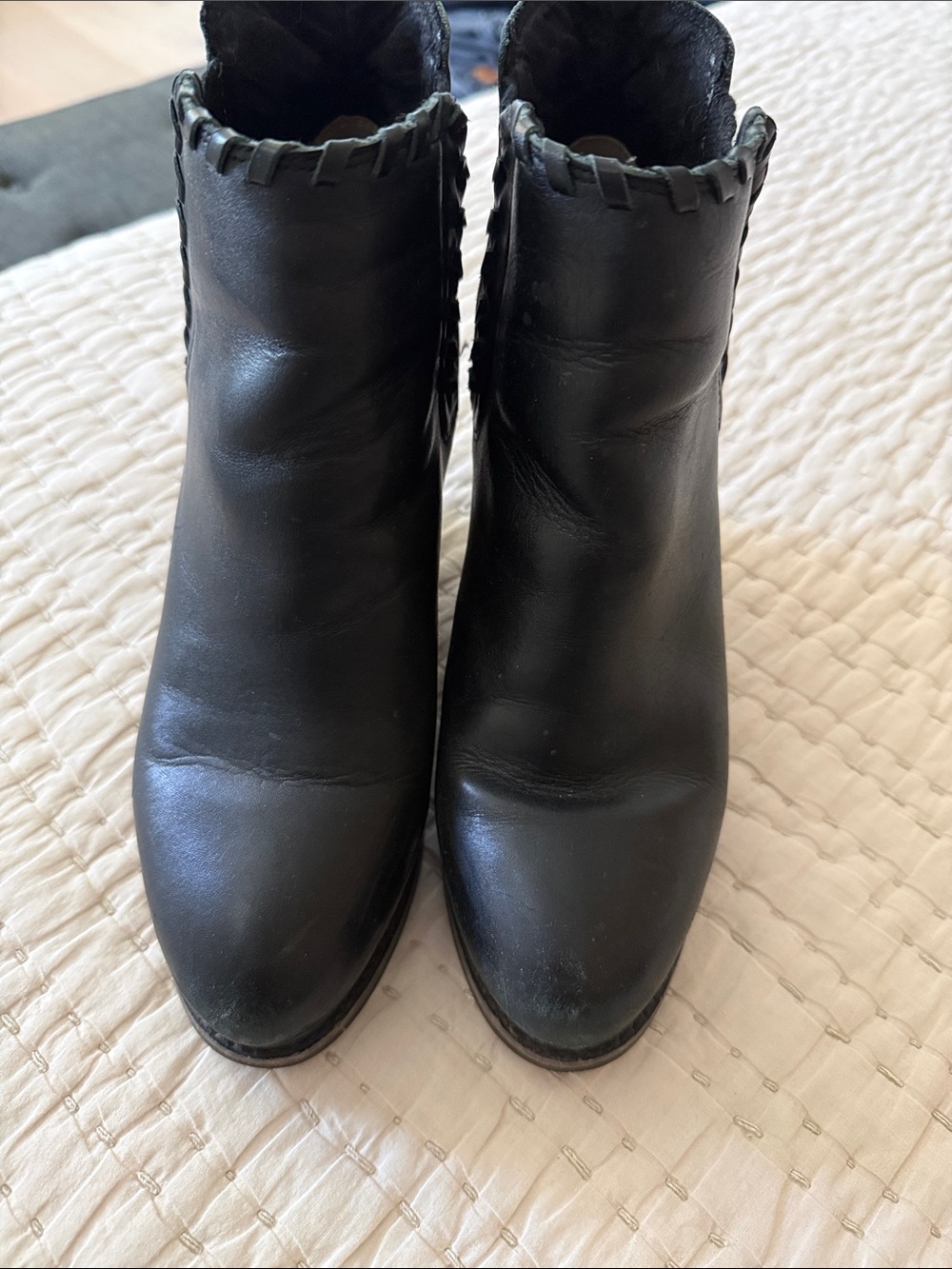Ariat Black Leather Ankle Booties with Braided Top Trim